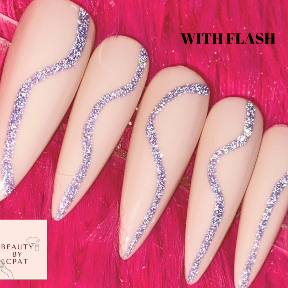 Nude with Purple Reflective Glitter Negative Space HandmadeLuxury Press On Nails
